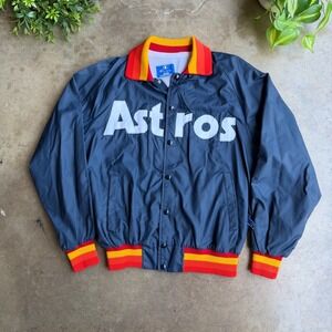 Vintage Champion Houston Astros Jacket Mens Large Navy Blue Snap Made in USA MLB